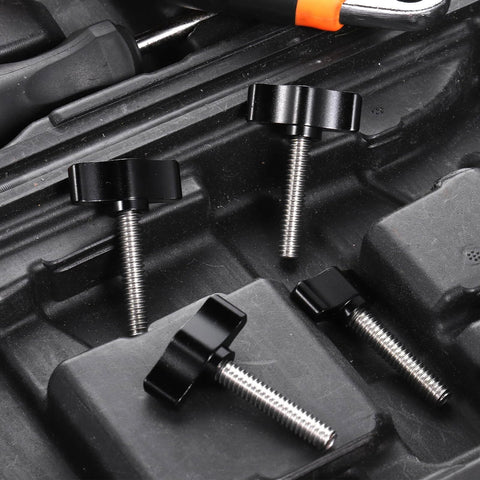 4 Pcs 1/4-20 x 1-1/4 Inch Thumb Screws With Black Wing Knob Stainless Steel Thread And Aluminum Knob on industrial surface