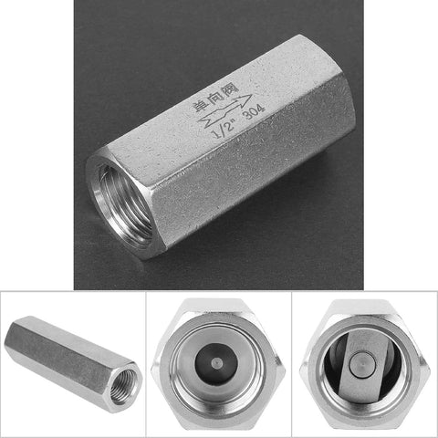 Stainless steel air check valve with hex body, 1/4 inch BSPP female thread, one-way design for gas, oil, or water piping.