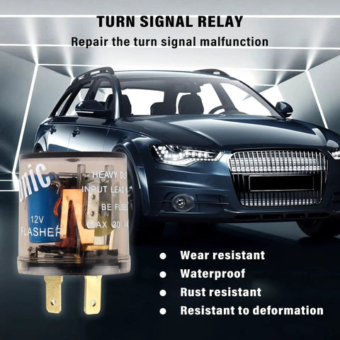 2 Pack 12V Heavy Duty Turn Signal Relay Two Prong Round Automotive Flasher shown with car background