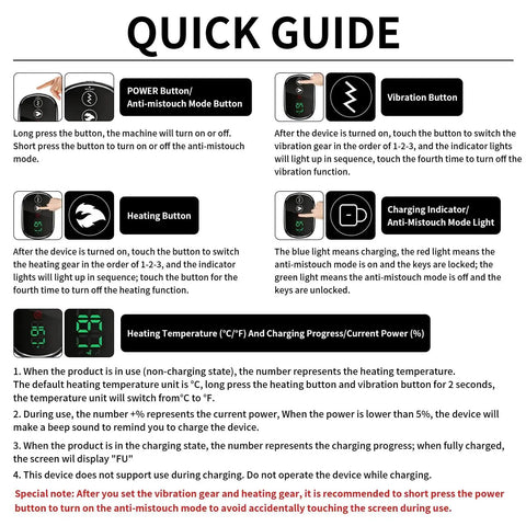 Quick guide for cordless shoulder heating pad and massager with heat and vibration portable shoulder wrap control buttons