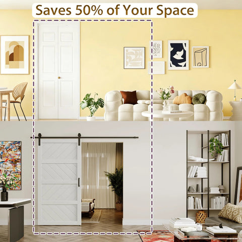 Bifold Door For 30 By 80 Opening, 6 Panel Hollow Core Closet Door With Hardware Kit, Interior Folding Barn Door Panels, white finish