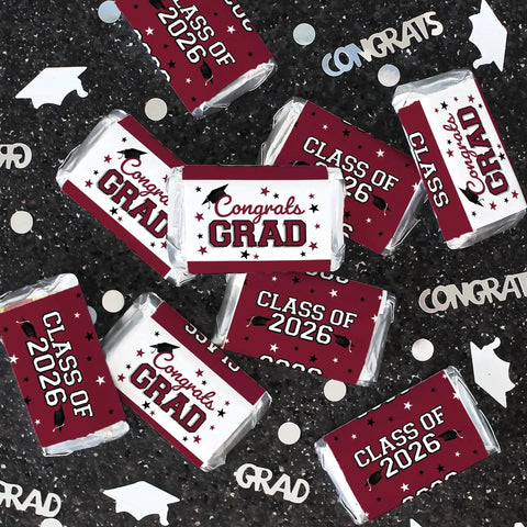 Class Of 2026 Graduation Mini Candy Bar Wrappers For Epic Party Favors Maroon Design 42 Count Self Adhesive Stickers