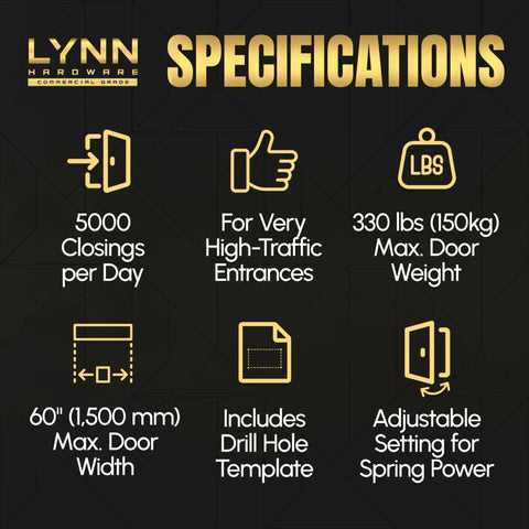 Specifications for Heavy Duty Automatic Door Closer For Commercial Doors Contractor Grade With Adjustable Speed DC9016.