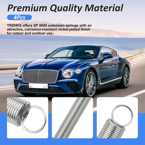 Extension springs, small steel, 4-inch length, 9/16-inch OD, single loop, 4-pack.