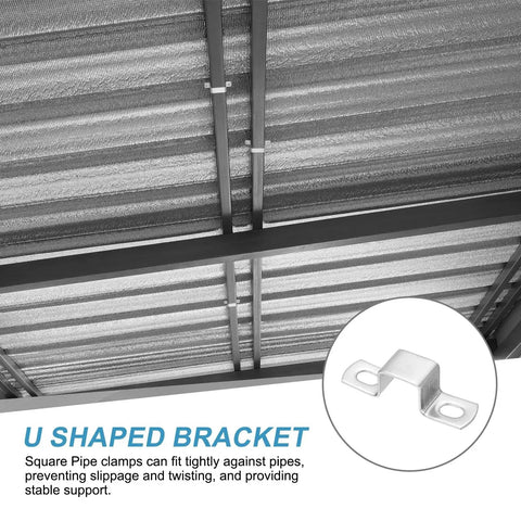 Heavy Duty 304 Stainless Steel Square Pipe Clamps 15x15mm U Shaped Connector Brackets Set Of 5 shown in use on metal pipes