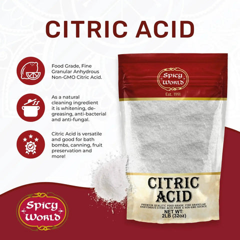 Citric Acid Powder 2 Lb Bag Food Grade Non GMO Granular For Cleaning Canning displayed in packaging