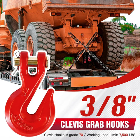 3/8 Inch Clevis Grab Hooks 4 Pack Heavy Duty Grade 70 Forged Steel 7500 Lbs WLL with truck chains