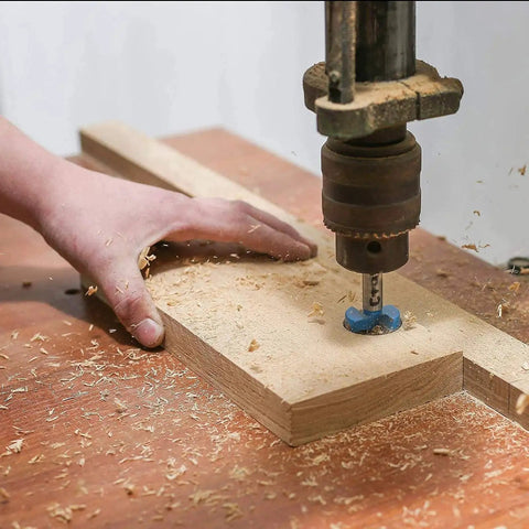 Drilling into wood with a Beefy 90mm Tungsten Carbide Forstner Drill Bit For Wood And Plastic With Hex Shank 11mm and 86mm Total Length
