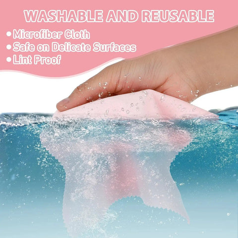 Hand washing a pink microfiber cloth from 10 Pack Soft Microfiber Glasses Cleaning Cloths For Eyeglasses Cameras Phones