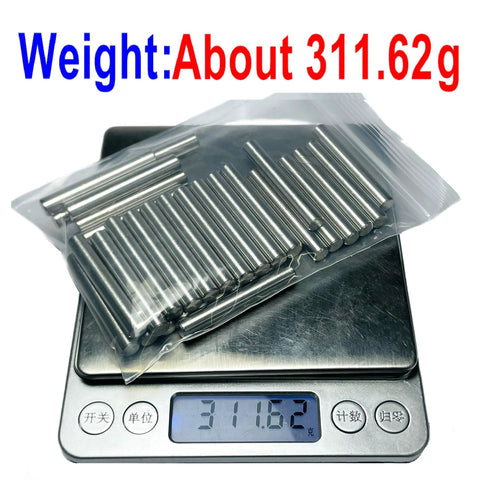 35 Pieces 6mm By 40mm Dowel Pins Set In Stainless Steel 304 For Shelves, Bunk Beds And Wood Projects on scale showing 311.62g
