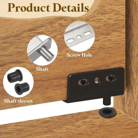 Heavy Duty Pivot Door Hinge Set 40 x 18 mm Concealed Shaft With Bushing Kit for cabinets, shown with shaft and screw hole details