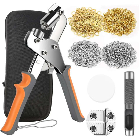 3/8 Inch Grommet Tool Kit With 800 Eyelets And Grommets, Heavy Duty Handheld Metal Grommet Pliers Set, storage bag, punch tool, white backer block
