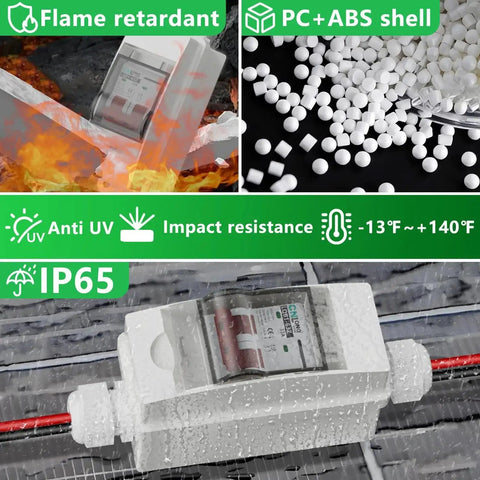 32 Amp 500V DC Solar Disconnect Switch with Plug and Play Connector in IP65 Waterproof Box, flame retardant and impact resistant.