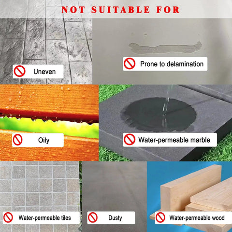 Image showing surfaces not suited for Waterproof Self Adhesive Sealant Tape For Bathrooms And Kitchen White, including uneven and oily surfaces.