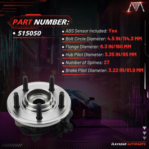 2 Pack Front Wheel Hub Bearing Assemblies With ABS Sensor Exact Fit For 2002 Through 2005 Ford Explorer RWD Part 515050