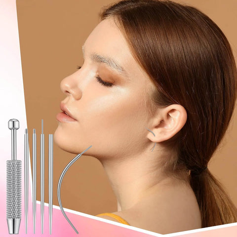 Piercing Taper Grabber Tool For Changing Jewelry 18G Flat Back Earrings Applicator Kit displayed with woman using it