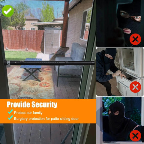 Sliding Door Security Bar Adjustable From 17 To 51 Inches Heavy Duty Interior Bar For Patio Doors And Windows installed on sliding door