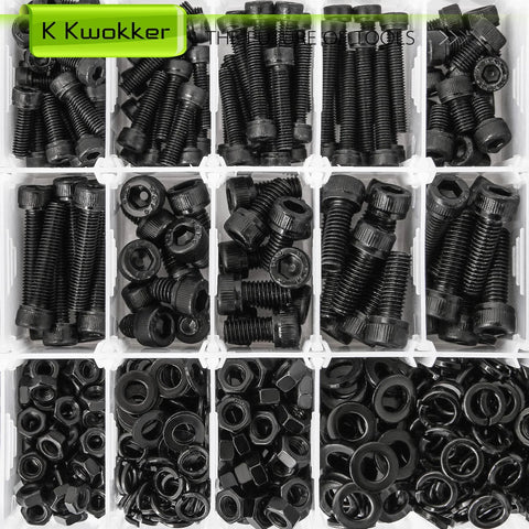 1160Pcs Metric Bolts And Nuts Kit With M3 M4 M5 M6 Hex Socket Head Cap Screws, 12.9 Alloy Steel, Zinc Plated, Organized Box