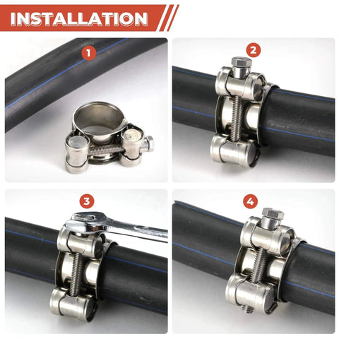 Installation steps of T Bolt Hose Clamp 17 To 19mm OD 304 Stainless Steel Pipe Strap Clamp Adjustable Heavy Duty Tube Clamp 4 Pack