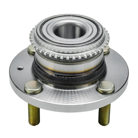 Close-up view of Two Pack Rear Wheel Bearing And Hub Assembly With ABS Ring For Mitsubishi Lancer ES 2002 To 2007 2.0L L4 4 Lug Replacement Set With Corrosion Resistant Studs And Long Lasting Finish.