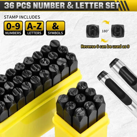 36-Piece Metal Stamping Kit For DIY Projects And Jewelry Making With One Quarter Inch Stamps A To Z Letters Zero Through Eight Numbers And Symbol In Chrome Vanadium Steel