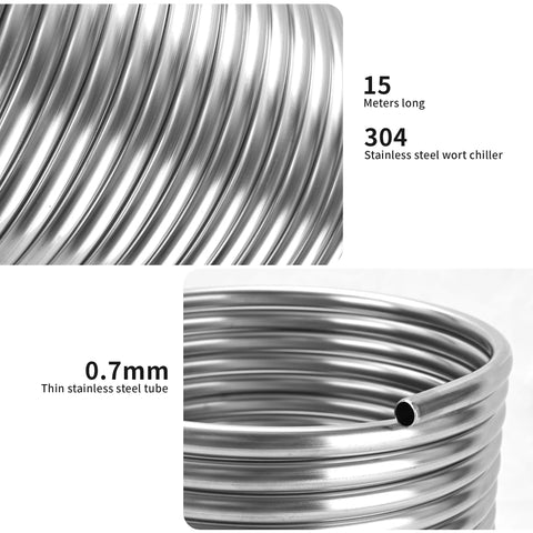 Immersion wort chiller coil, 1/2 in x 50 ft, 304 stainless steel, beer brewing tubing