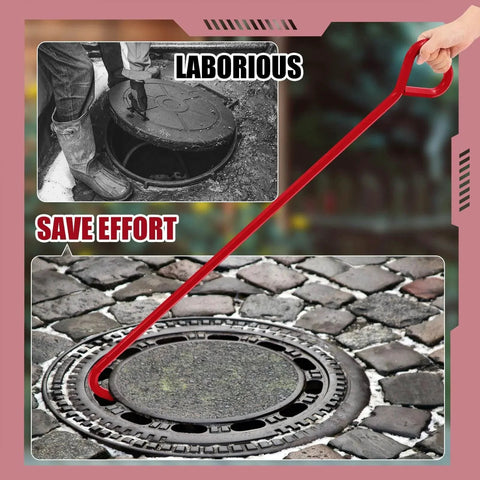 Heavy Duty Manhole Cover Hook 36 Inch With Five Eighth Inch Hex Alloy Steel Lifter And Inline Handle For Lid Pulling in use