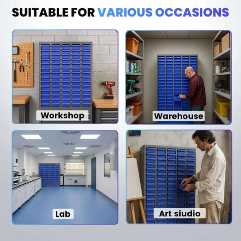 Heavy Duty 75 Drawer Small Parts Organizer For Nuts, Bolts And Tiny Hardware, Rugged Metal Storage Cabinet in various settings