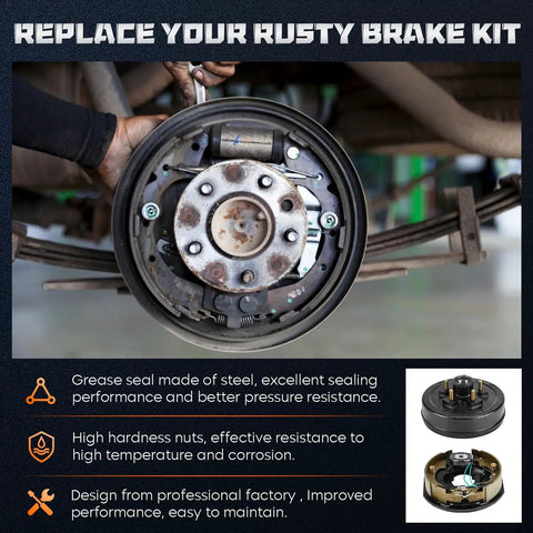 Youxmoto trailer brake drum kit, 10x2-1/4 in, 5 on 4.5 in bolt circle, rusted steel hub with brake shoes
