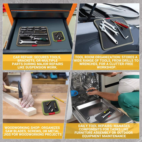 Must Have Magnetic Tool Mat Set for Garage and Workshop, Includes Magnetic Tray and Screw Organizer Pad to Keep Tools Neat, Within Reach