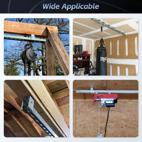 Channel Trolley Track Hanger Bracket For 1-5/8 Inch Strut Channel installed in various settings for support and hanging applications.
