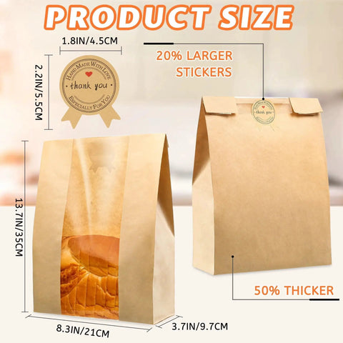 Large Fifty Pack Bread Bags For Homemade Bread With Window Fifty Percent Thicker Tear Resistant 13.7x8.3x3.7in Bakery Bags