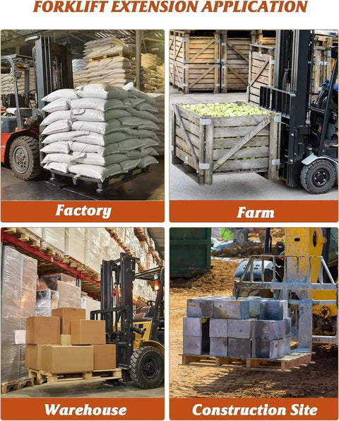 Forklift with 96 Inch Pallet Forklift Extensions Heavy Duty 4600 Lb Capacity 4.5 In Width Pair used in various sites.