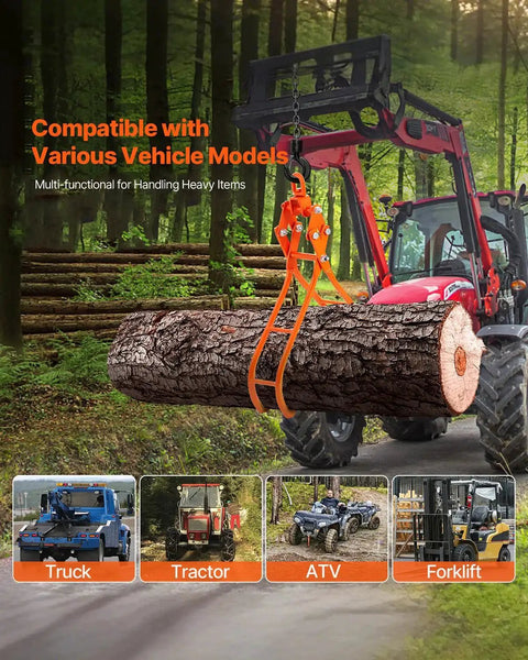 Four Claw Timber Log Grapple 31 Inch Opening 2205 Lbs Capacity For Tractors lifting log with tractor in forest setting