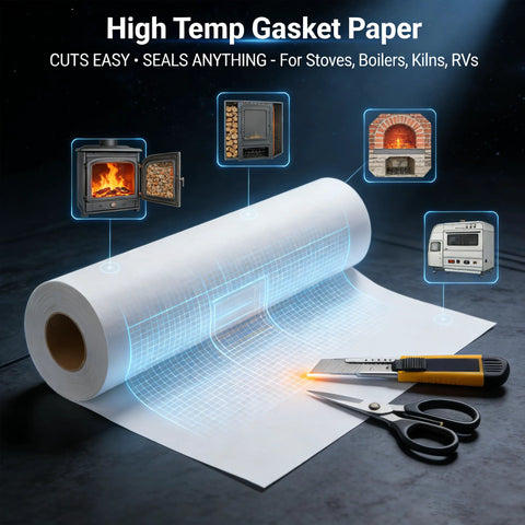 White high-temp gasket paper roll, 7 in x 10 ft x 1/8 in thick, 2-pack for stoves and furnaces