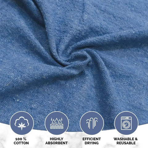 Close-up of Blue Cotton Shop Towels Pack Of 150 12x14 Inches Absorbent Cleaning Rags Multipurpose Wipes For Auto Garage Home