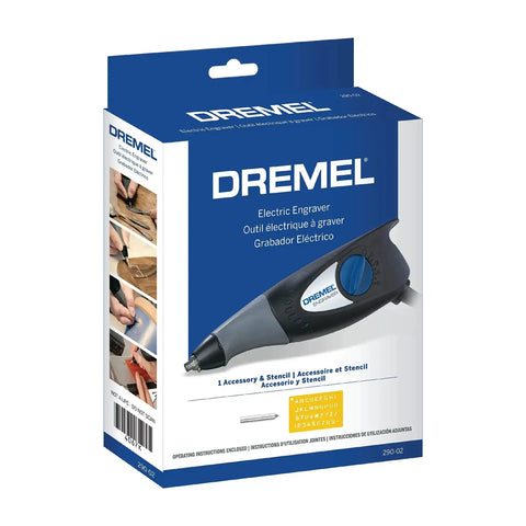 Box of Dremel 120-Volt Engraver Rotary Tool With Stencil Kit for DIY personalizing and engraving leather, wood, glass, metal and more.