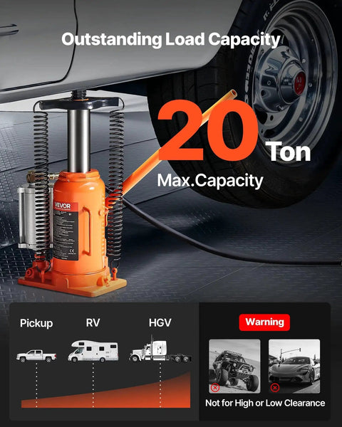 20 Ton Air Hydraulic Bottle Jack With Pneumatic And Manual Lift For Cars Trucks with vehicle wheel and weight capacity