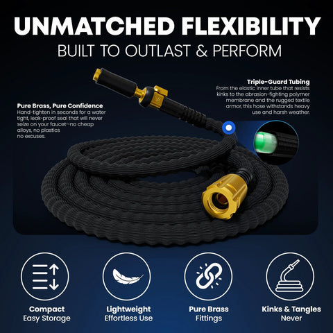 Amazon TITAN 50FT flexible garden hose with brass fittings and jet nozzle, black braided hose