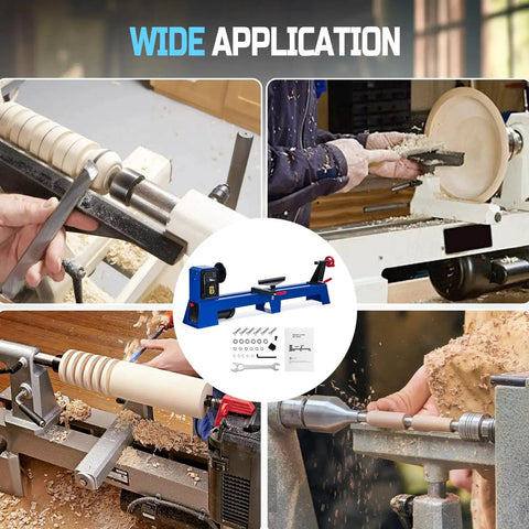 Beast Of A Benchtop Wood Lathe With 14 Inch Swing And 40 Inch Between Centers 400W Motor Four Speed Range 1040 1480 2130 2980 RPM Soft Start Low Noise For Fast Sanding And Polishing Finished Work in use for turning wood.