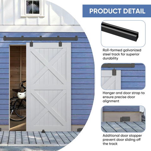 Outdoor Grade 8-Foot Sliding Barn Door Hardware Kit for Exterior Use, Heavy Duty Track System With Galvanized Steel Rails
