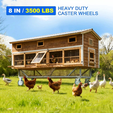 8 Inch Heavy Duty Caster Wheels Set With 2 Braked Swivel Casters And 2 Fixed Industrial Plate Casters under chicken coop