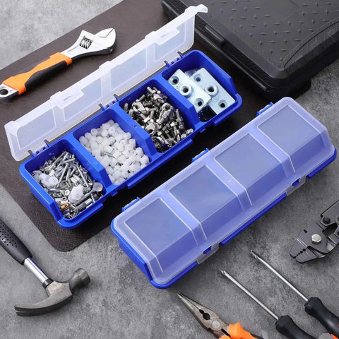 Six Pack Screw Organizer Box With Lids For Nuts And Bolts Four Compartments Plastic Hardware Storage Case For Garage Nails And Craft Tools Durable Heavy Duty Blue