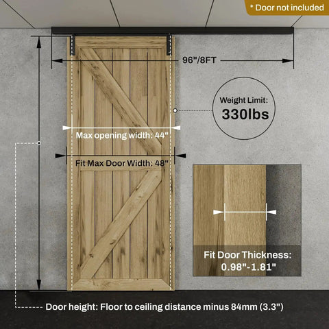 96 Inch Ceiling Mount Box Rail Barn Door Hardware Kit for Heavy Duty Sliding Track Aluminum Alloy for Single Door No Door