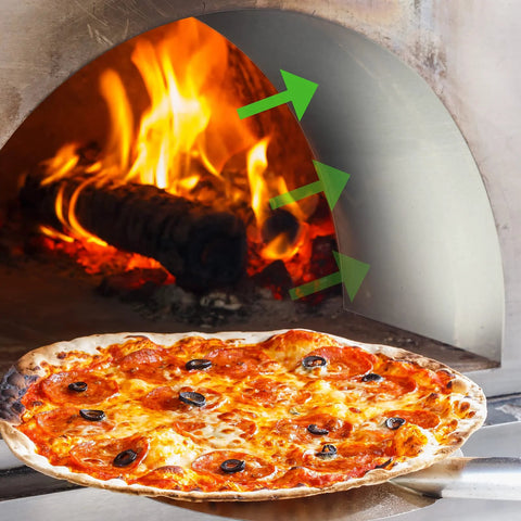 Ceramic fiber kiln paper sheets, white, 11x12 inches, high-temperature insulation near a blazing kiln with pizza.