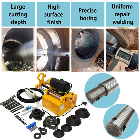 Pro-Grade Portable Precision Boring Machine For Heavy Machinery On-Site Drilling And Repair Bores 45-180mm Diameter With 380mm Travel And 150cm Bar 110V Power Ideal For Excavators Loaders And Cranes HayWHNKN showing components and precision work.
