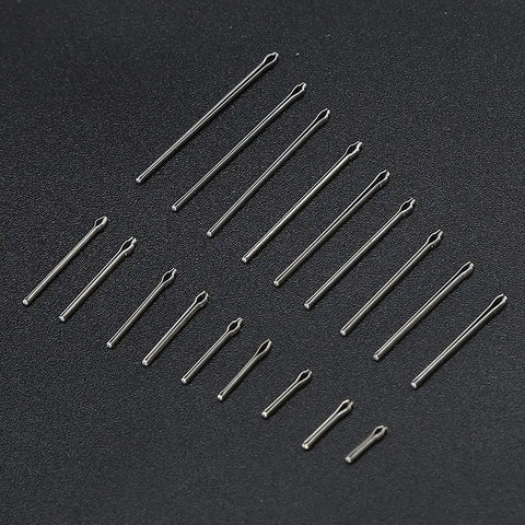Stainless Steel Watch Band Spring Bars And Link Pins Kit 360 Pcs Assortment For 6 To 23mm Straps Cotter Pins displayed on black surface