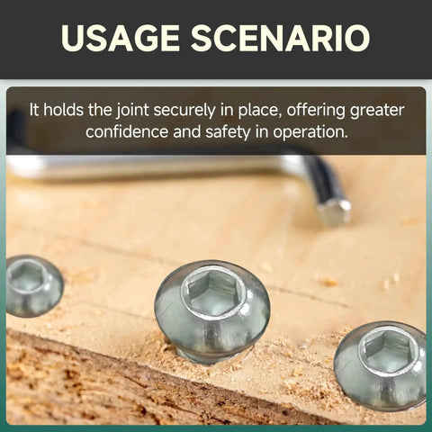 Close-up of DIY Ready Metric Screw Set 120 Pcs M4 M5 M6 Button Head Socket Cap Screws installed in wood surface