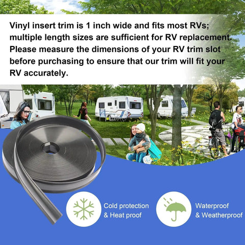 1 Inch Black Vinyl RV Exterior Trim Molding Screw Cover Roll for Boats Campers Travel Trailers and Recreational Vehicles, Recessed Vinyl Trim Strips Replace Cracked Siding and Prevent Rust and Water Intrusion, 100 ft Length
