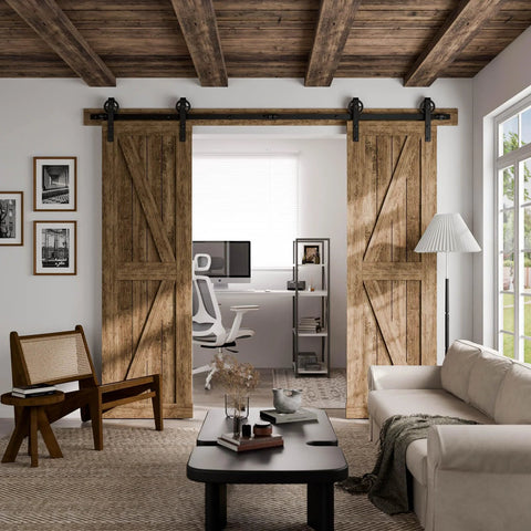 Sliding Barn Door Hardware Kit For Closet Cabinet Track System Beefy Carbon Steel 6 Foot Rail With 4.33 Inch Hanger Wheels Easy Install